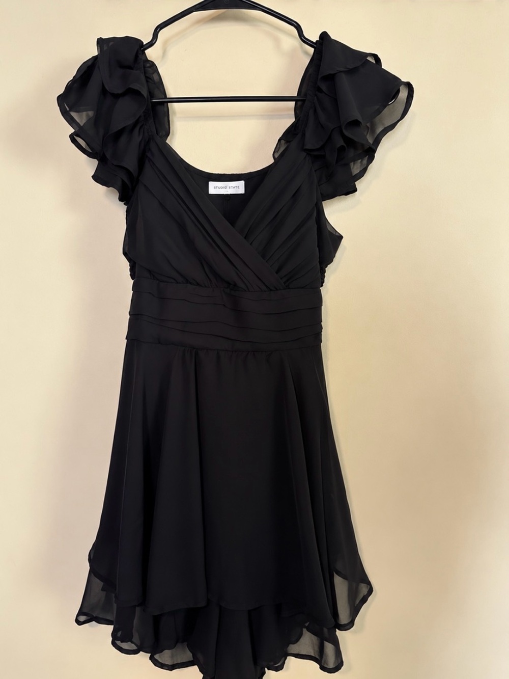 Altar’d State Black Ruffle Sleeve V-Neck Dress